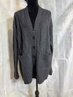 J.Crew Chunky Cable-knit Oversized Cardigan, Charcoal Grey, Size M